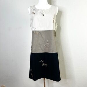 Jenna Lane New York Colorblock‎ Embroidered Linen Blend Sleeveless Dress Size M